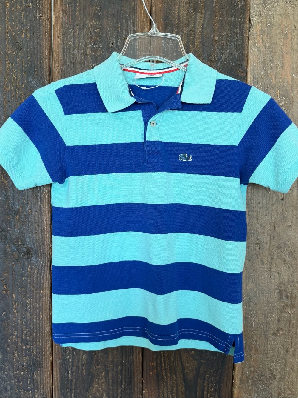 Lacoste Boys' Light Blue and Royal Blue Striped Polo